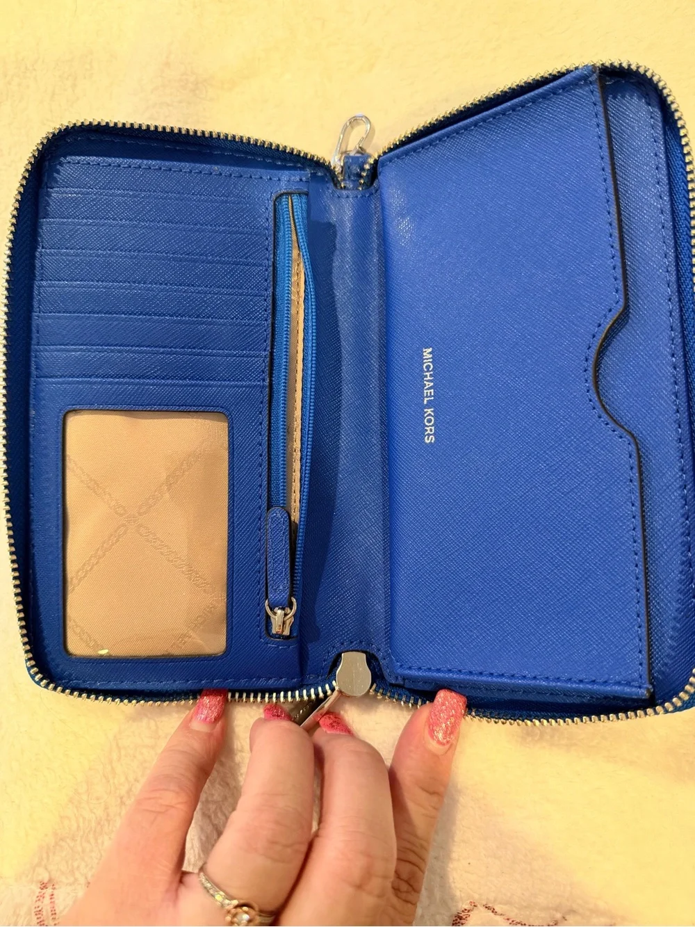 Michael Kors Cobalt Blue Pebbled Zip Wristlet Wallet